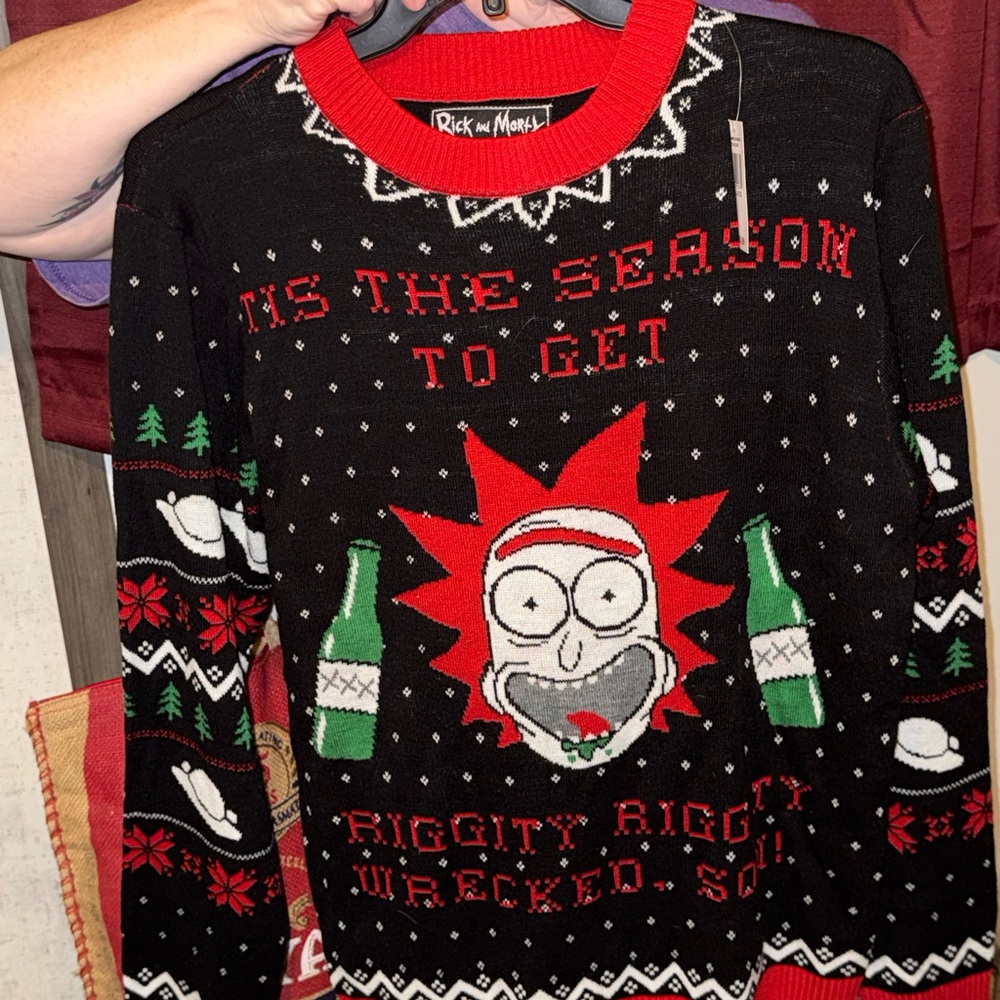 Cartoon Network Rick and Morty Red and Black Sweater